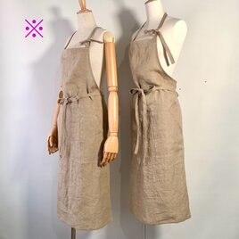 リネン ツイル エプロン　背面クロス・リング使い