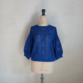 【2026♡新作】コットン混フラワー透かしプルオーバー（8分袖）ロイヤルブルー