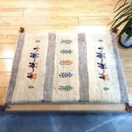 ペルシャ ギャッベ　玄関マット　ラグ　94x67cm　ベージュ　グレー　ラクダ　生命の木　RJ14228