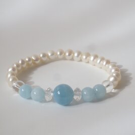 アクアマリン＆淡水パール　ブレスレット