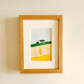 【猫の絵】原画「猫がいる場所」 ※2L木製額縁入り・水彩・インテリアアート