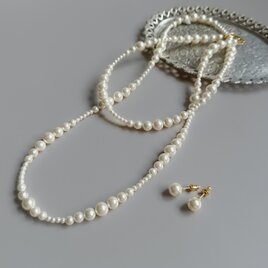 パールのグラデーション ロングネックレス 4way（ステンレス）フォーマルにもカジュアルにも4way