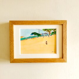 【猫の絵】原画「猫がいる場所」 ※2L木製額縁入り・水彩・インテリアアート