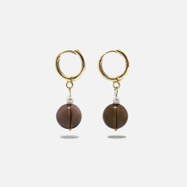 スモーキークォーツ＆淡水パール フープピアス（ドロップ）｜K18GP（SV925）｜北欧ミニマル