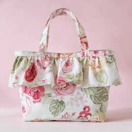 フリルトートバッグ Mサイズ 花柄 ペットボトルホルダー付き 大人可愛い 日常使い おでかけ 通勤 通学