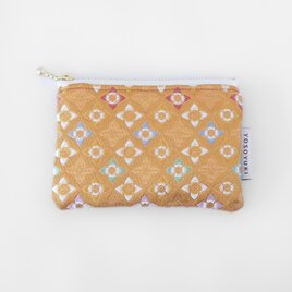 手裏剣の花 ミニポーチ 金らん生地 着物 織物 和柄 （オープン記念SALE 20%OFF）