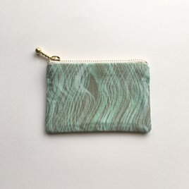 木綿手染ミニポーチ（縦曲・茶緑）