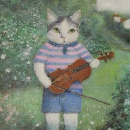 すみれ色のボーダーシャツ・小さなヴァイオリ二スト