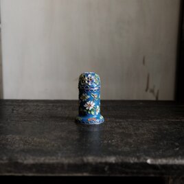 青に草花◆中国七宝焼　小物入れ　楊枝入れ　チャイナレトロ　シノワズリ　インテリアオブジェ i1