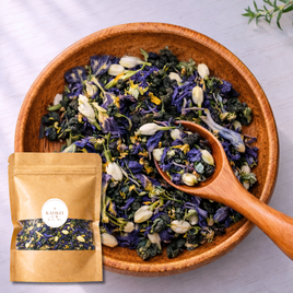 青ノ宵｜バタフライピー×金萱香烏龍の花茶｜幻想的な青｜夜に寄り添う一杯｜茶葉カスタム対応｜KAHKEI 花馨