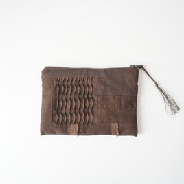 小さな布たちのフラットポーチ　柿渋染め