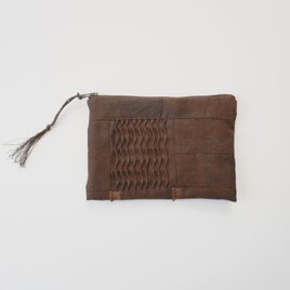 小さな布たちのフラットポーチ　柿渋染め