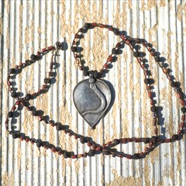 -India old silver- "black & red" braid long necklace
