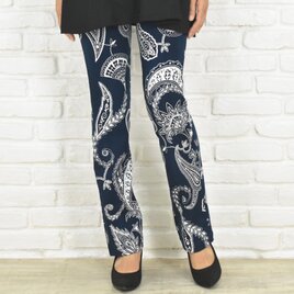 極上の穿き心地！ペイズリー柄のストレートストレッチロングパンツ　ネイビー　大きいサイズあり