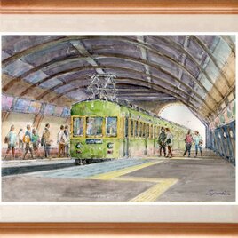 水彩画原画　江ノ電藤沢駅ホーム 3　＃718