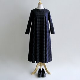 久留米織＊トリコロールドット柄＊ゆったりシルエットのフレアワンピース【受注製作】