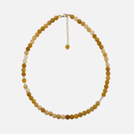 Freyaイエローアベンチュリンネックレス｜6mm天然石×淡水パール｜K18ゴールド + シルバー925｜北欧ミニマル