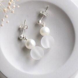 Silver925 淡水パール×フロストクォーツ ピアス/イヤリング ーPowder Snowー
