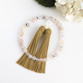 【女性用/主玉8mm】デンドライトアゲートとシトリンの数珠・略式念珠/正絹芥子房