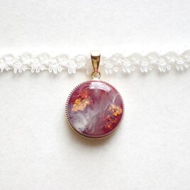 【受注製作】レジンアート　ラウンドモチーフとタティングレースとサテンリボンのチョーカー〈牡丹燈籠〉