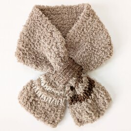 ティペット型ネックウォーマー リバーシブル ダークベージュ&ブラウンストライプ