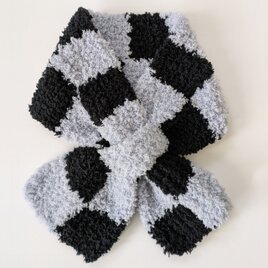 ティペット型ネックウォーマー リバーシブル チェック柄 グレー×ブラック