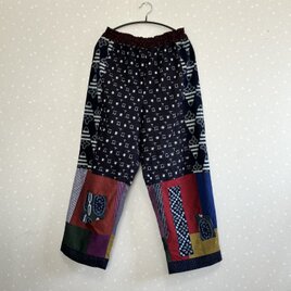 No.170つぎはぎパンツ　パッチワークフリーサイズゆったり久留米絣