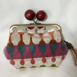 輸入生地　カラフル　大きめ木玉親子がま口ミニ財布　