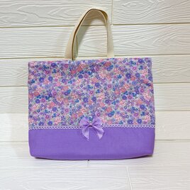 レースリボン付きレッスンバック☆入園入学♪花柄♪パープル