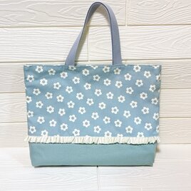 レース付きレッスンバック☆入園入学♪花柄♪くすみブルー