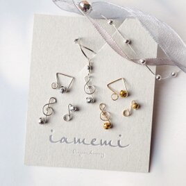 【イヤーカフ】「小さな音符」ヘマタイト 片耳 ト音記号 シルバー ゴールド 天然石 音楽 発表会 結婚式 フォーマル