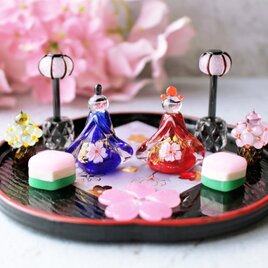 とんぼ玉ひな人形 ガラスのミニチュア雛人形