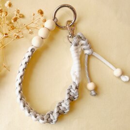 パラコード スマホストラップ ハンドストラップ バッグチャーム グレー×ホワイト