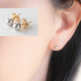 シルバー貝パールのシンプルひとつぶピアス～14KGF