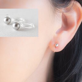 シルバー貝パールのシンプルひとつぶイヤリング(ノンホールピアス)