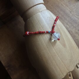 ＊古のVの字ブレス。@ナガ族渡のビーズ＋ちぃさなホワイトハートミックス＋古いシードビーズいろいろ