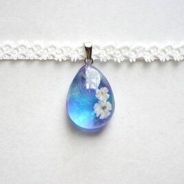 【受注製作】レジンアート　ドロップモチーフとタティングレースとサテンリボンのチョーカー〈晴夜〉