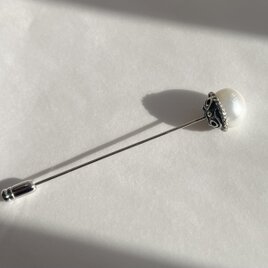 シルバーと淡水パールのハットピンブローチ【hb54】