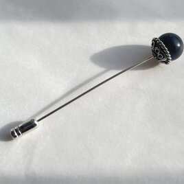 シルバーとジェットのハットピンブローチ【hb56】