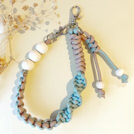 パラコード スマホストラップ ハンドストラップ バッグチャーム くすみブルー×ピンクベージュ