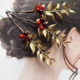 南天ルスカスゴールドリーフ髪飾りS s size 振袖　成人式　謝恩会　花嫁