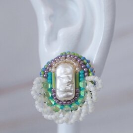 おゃべりなピアス・イヤリング65｜ビーズ刺繍×ピンク×大ぶり×選べる金具×一点物×サージカルステンレス