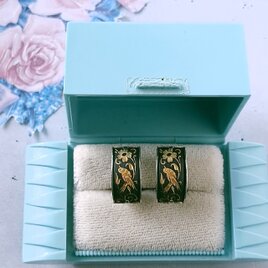 bird flower damasquinado rectangle ヴィンテージイヤリング