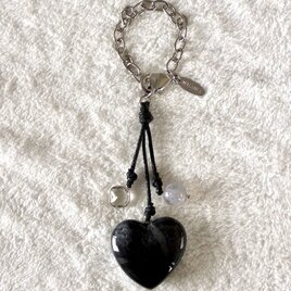 ミニマル ハートガラス チェーンバッグチャーム　ブラック