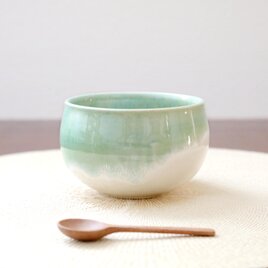 流れる若草色のかけ分けボウル