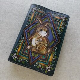 文庫サイズブックカバー 刻印、拭き染め 牛革