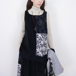 ブラックローズ刺繍とヴィンテージ・ダリアのパッチキャミ（セットアップ可）