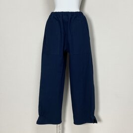 ★ポップスリットパンツ 　ロング【やわらかコットンリネン】ネイビー◆フリーサイズ
