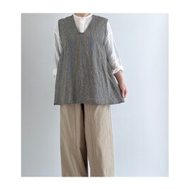 綿麻グレンチェックノースリーブブラウス＊Aライン＊Ｖネック