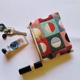オランダ生地　サークル　スクエア　半月のポーチ　（S)コスメ入れ　カード入れ